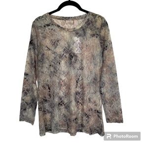 Logo Layers Lori Goldstein M Lace Gray Multi Tie Dye Print Long Sleeve Top NWT